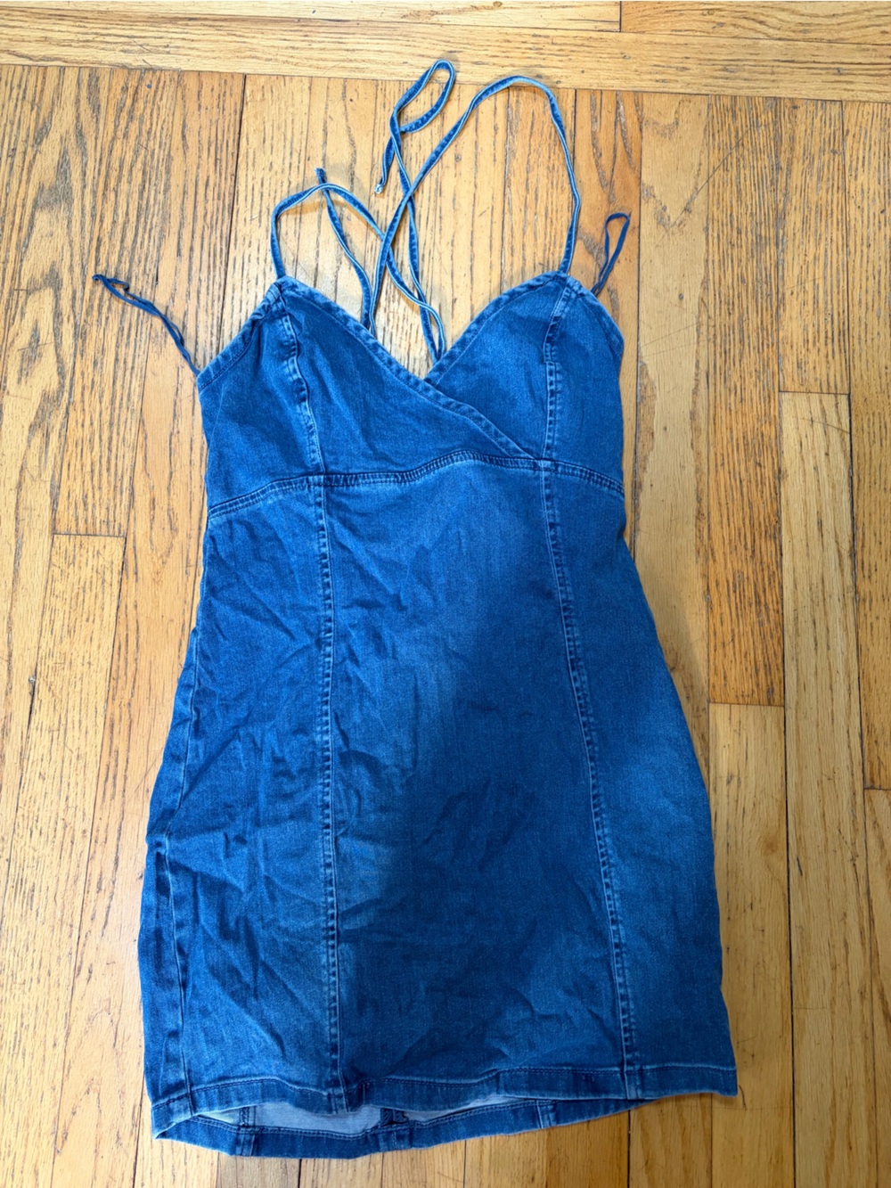 Garage Blue Denim Mini Dress with Spaghetti Straps